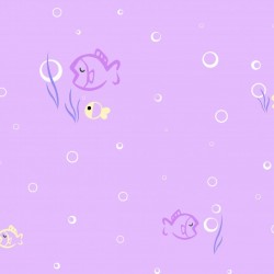 Papel de parede decorado infantil, peixes, lilás.