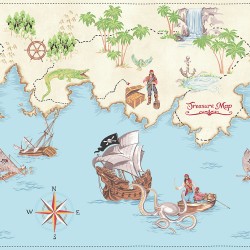 Faixa de parede, mapa do pirata, colorido com azul
