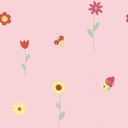 Papel de parede decorado infantil flores, borboletas, rosa.