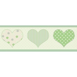 Papel de parede decorado com corações e Poá , verde- faixa