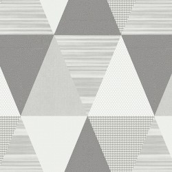Papel de parede com estampa geométrica em tons cinza.